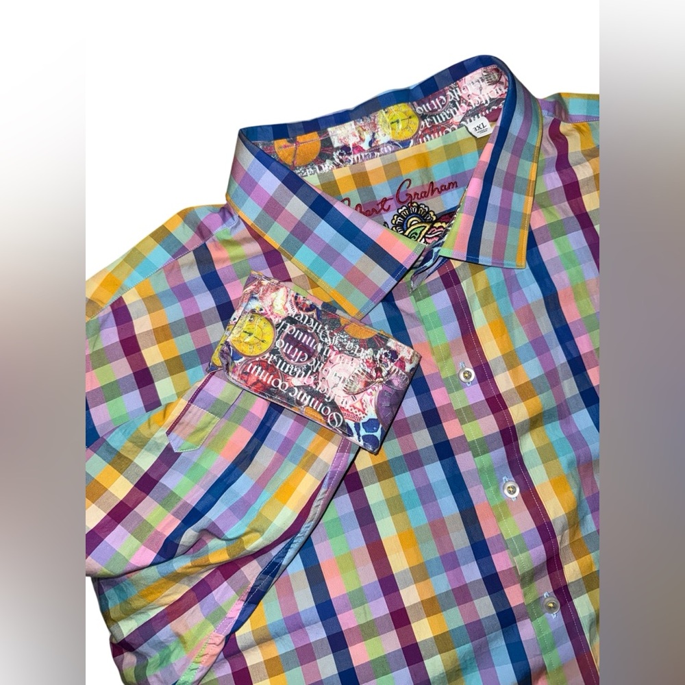 Robert Graham Shirt Mens 3XL Button-Up Long Sleeve Plaid Flip Cuff Colorful